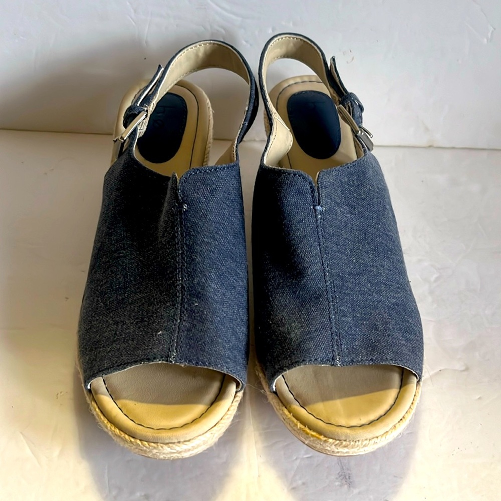 B.O.C. open toe denim wedge sling back sandals - Picture 2 of 10